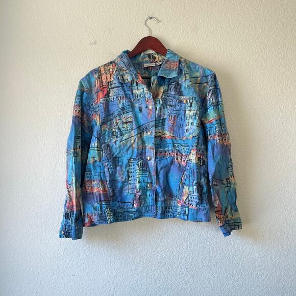 Chicos landscape print linen shirt jacket size medium - Picture 1 of 7